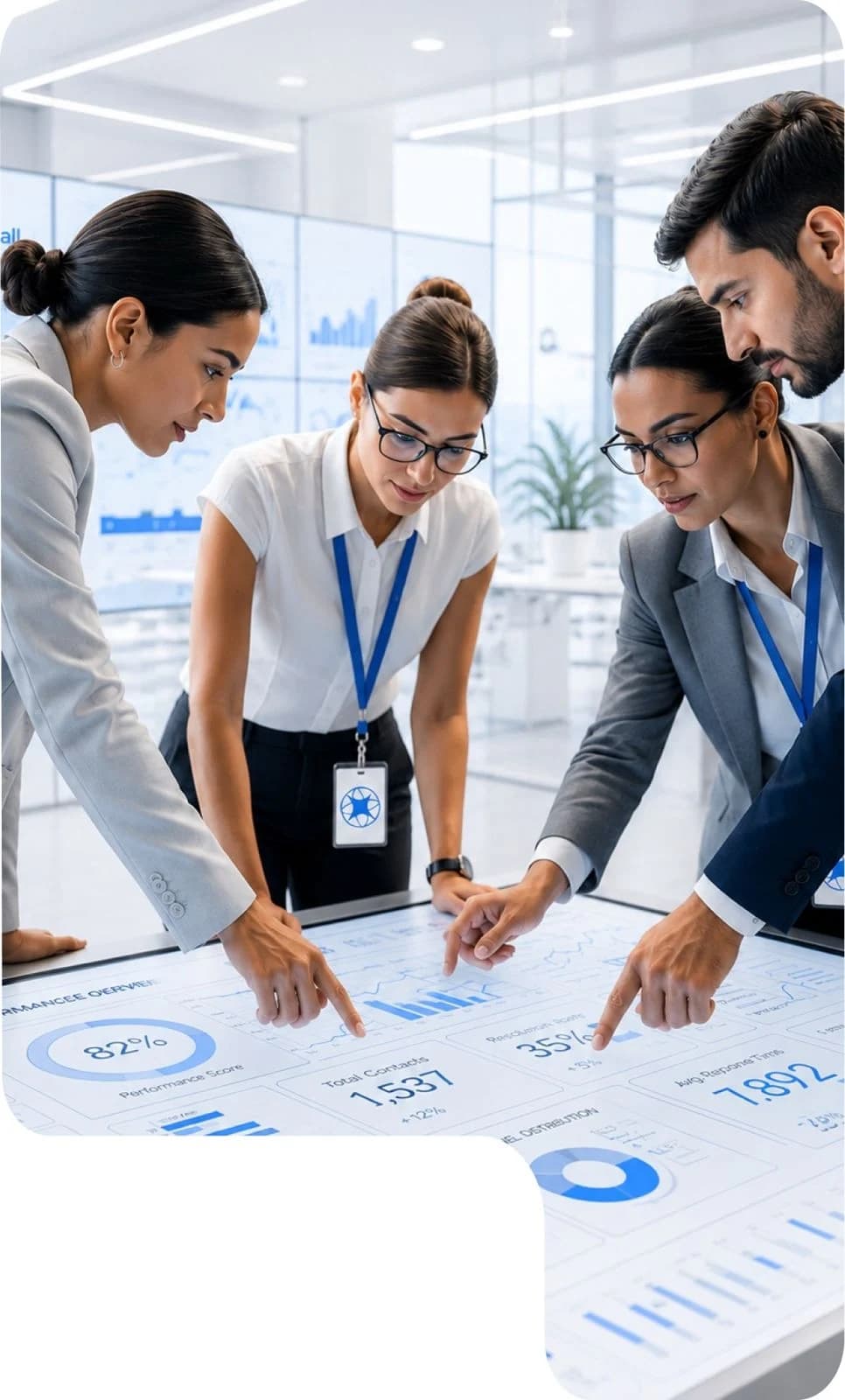 Führungskräfte analysieren die MaCallity-Dashboards